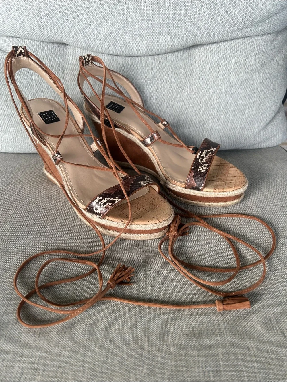 White House Black Market Tan Brown Espadrille Wedge Lace-Up Sandals